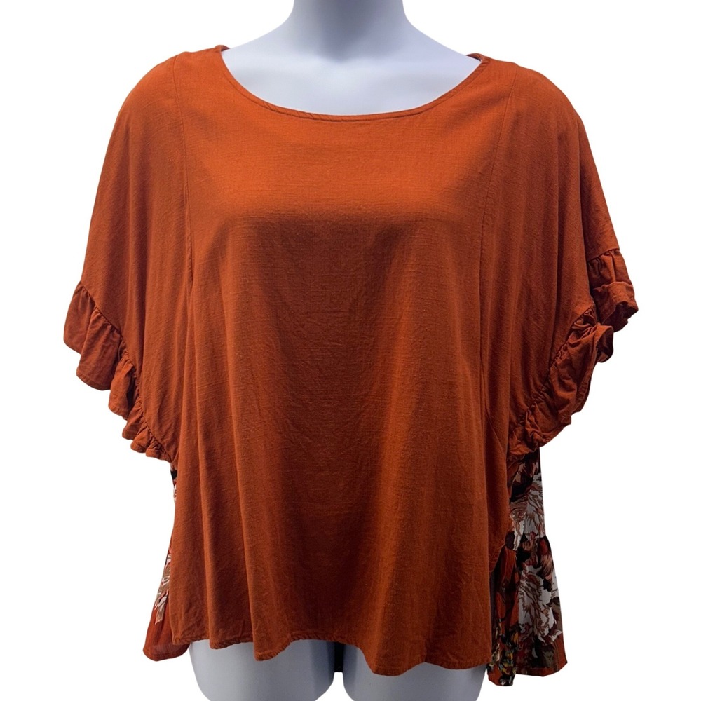 Umgee USA Womens Linen Blouse Size‎ 1XL Ruffle Peplum Floral Boho Cottagecore